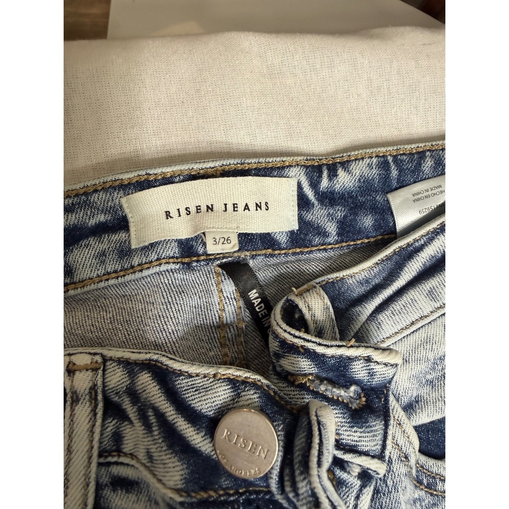 Risen Jeans Acid Wash Distressed Wide Leg Side Slit Denim Size 3/26 RDP5133 - Picture 3 of 8